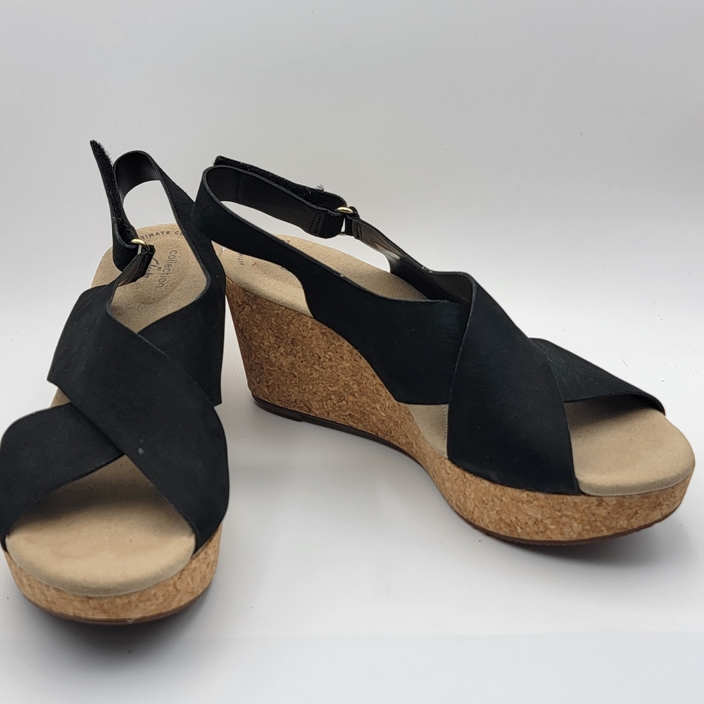Clarks Collective Stylish Black Wedge Sandals SIZE 11‎  #1591